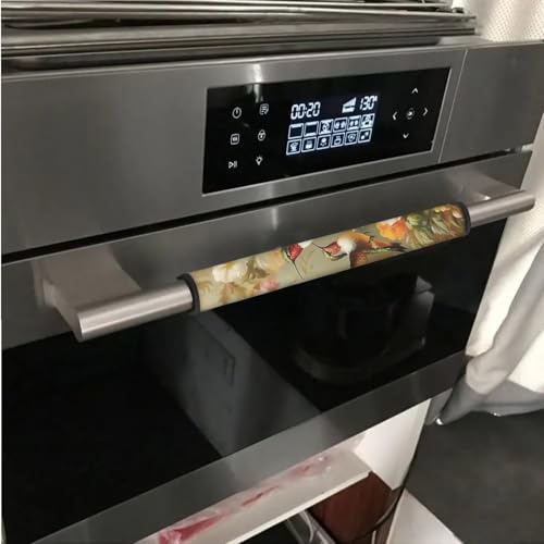 Image of Refrigerator Microwave Door Handle Covers Set of 6 Washable Kitchen Appliance Decor Handles Decorative Microwave Dishwasher Door Cloth Protector, Hummingbird Vintage Floral
