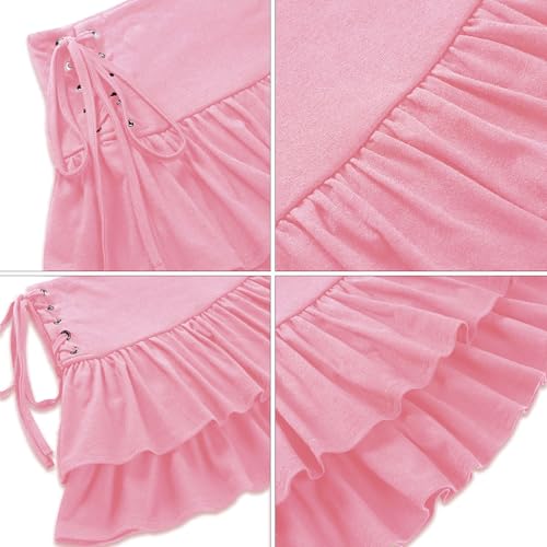 XKBHYD Womens Ruffle Tie Close Skirts Black Mini Skirt High Waist Goth Punk Skirt Girls Pleated Skirt Summer