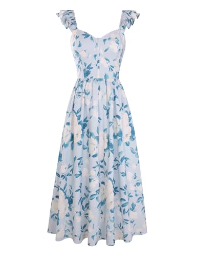 Women Maxi Floral Corset Dress,Wedding Dress,Spring Dresses for Women 2026 Blue-Gray with White Flowers M