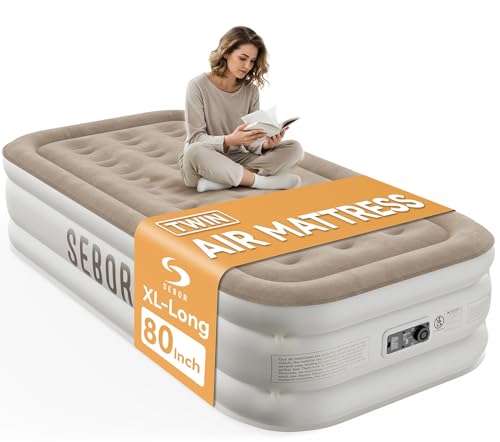 Sebor Air Mattress Twin with Built-in Pump 18', Comfortable Self-Inflating Air Mattress with...