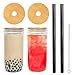 Mason Jar con coperchio e cannuccia, 680,4 g a bocca larga Mason Jar Bicchieri Tumbler con custodia in silicone Coperchio in bambù, riutilizzabili Boba Cup