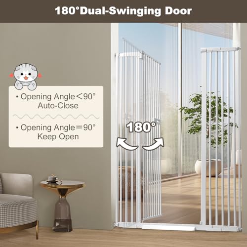 59" Extra Tall Cat Gate 2024 Easy Opening Auto Close Gate for Door Way, 30"-45" Extra Wide Pet Gate with 4" and 7.85" Extension Kits, Pressure Mount Kit Gate, White