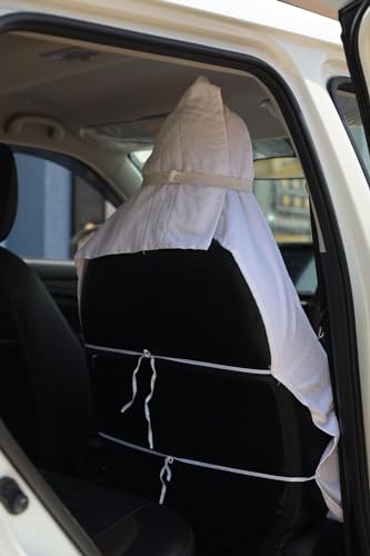 Image of Car Seat Cover, Towel Fabric, Elastic Fitting, Front Seat, Universal Fit for All Models, Pack of 2 (White)