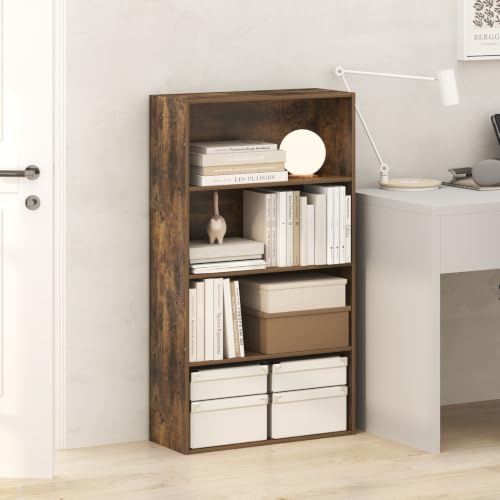 Image of Furinno Jaya Book Shelf, 4-Tier Book Shelf, Bookcase with Open Shelving, Standing Bookshelf, 9.5 x 23.6 x 41.9, for Organization and Storage, for Home Office, Living Room, Amber Pine