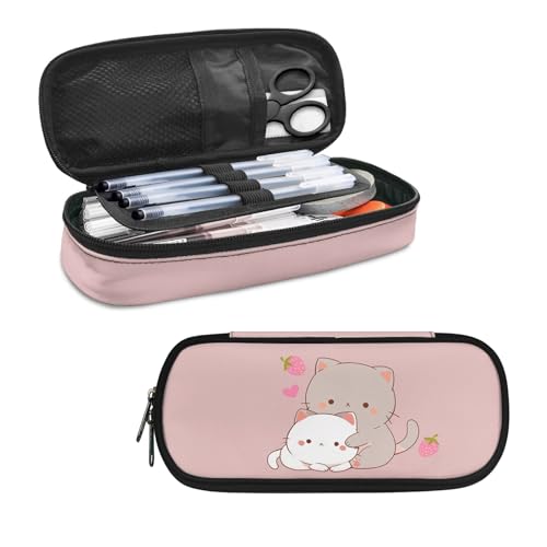 Image of Kawaii Strawberry Cat Pencil Case Pencil Pouch Sturdy Pen Bag Portable Pens Holder Stationery Pouch for Girls Kids Teen School Office