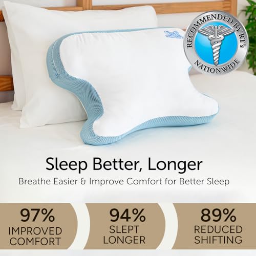Image of Contour CPAPMax Cooling Gel - CPAP Pillow for Side, Back and Stomach Sleepers with Adjustable Memory Foam - Pillow for CPAP Users, Sleeping with Mask