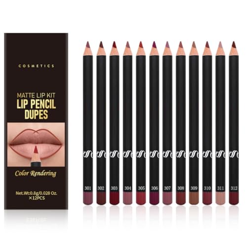 KARLOR Juego de 12 delineadores de labios mate, delineador de labios en color nude, rojo, marrón, rosa, impermeable, duradero, 12 unidades de 24 horas de duración