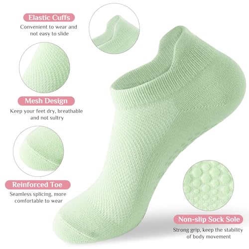 Image of 4 Pairs Pilates Socks with Grips for Women, Non-Slip Grip Yoga Athletic Socks for Barre Barefoot Workout