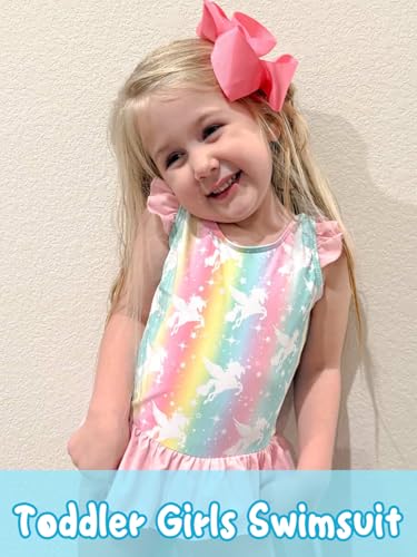 Image of Vieille Toddler Little Girls One Piece Swimsuits Ruffles Bathing Suits Mermaid Dinosaur Swimwear 2-7T