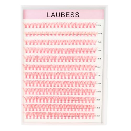 Image of Colored Lash Clusters LAUBESS Colored Eyelash Clusters Wispy Pink Colored Lash Extensions Colorful Lash Clusters Individual Lashes (Pink 40D-0.07D-Mix9-16)