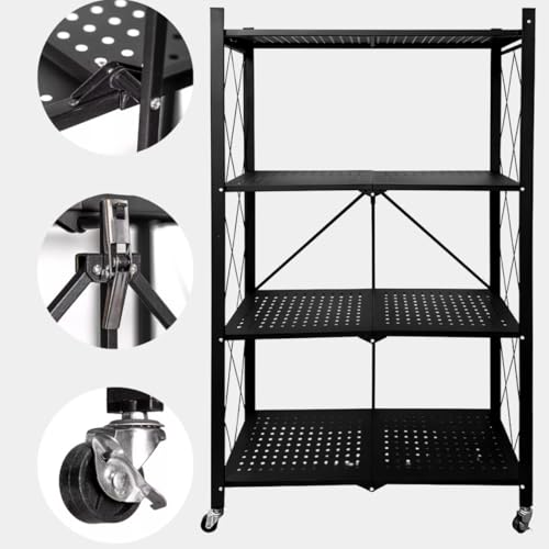Estante Estilo Industrial Livreiro Com Rodinhas 4 Andares Prateleiras Preto Multiuso 126x38x28 Decor