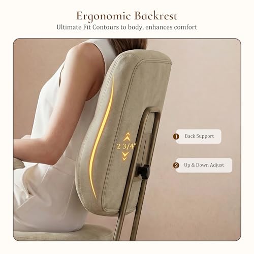 Image of EUREKA ERGONOMIC Becky Home Office Desk Chairs Leather, Comfy Office Chair with Lumbar Support and Arms, Mid-Back, Comfortable Thick Cushion, Mid-Century Modern, Height Adjustable, Off-White
