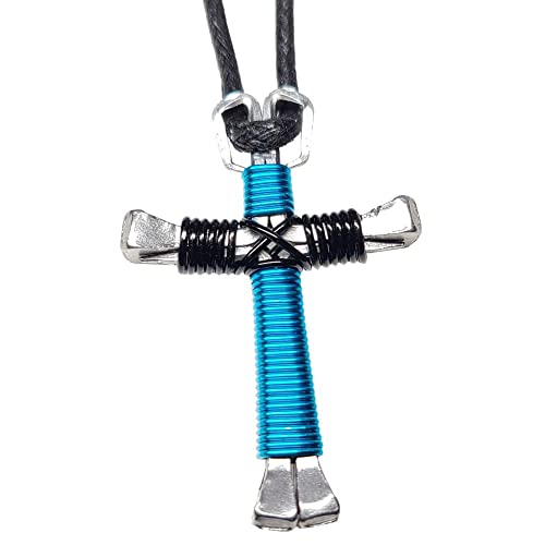 Peacock & Black Horseshoe Nail Cross Necklace