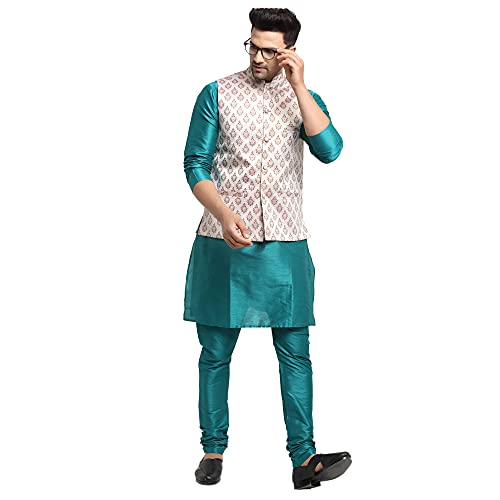 Image of SAIFOO Men's Kurta Pyjama & Printed Nehru Jacket Set.