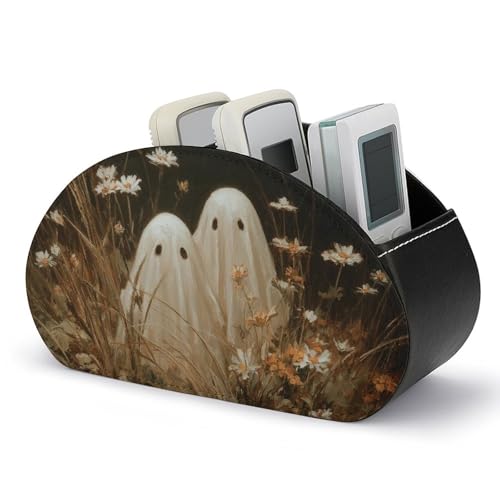 Jubonexis Dos bonitos fantasmas de flores silvestres y pasto alto, soporte de control remoto con 5 compartimentos, organizador de escritorio