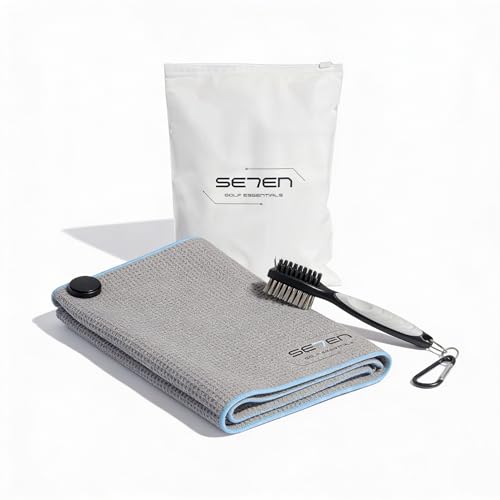 #1 Magnetic Golf Towel With Brush Set For Men – Oversized 40×60 Cm Waffle Microfiber Towel, Dual-Bristle Club Cleaning Brush, Retractable Tether &Amp; Carabiner Clip For Golf Bag (Gray)