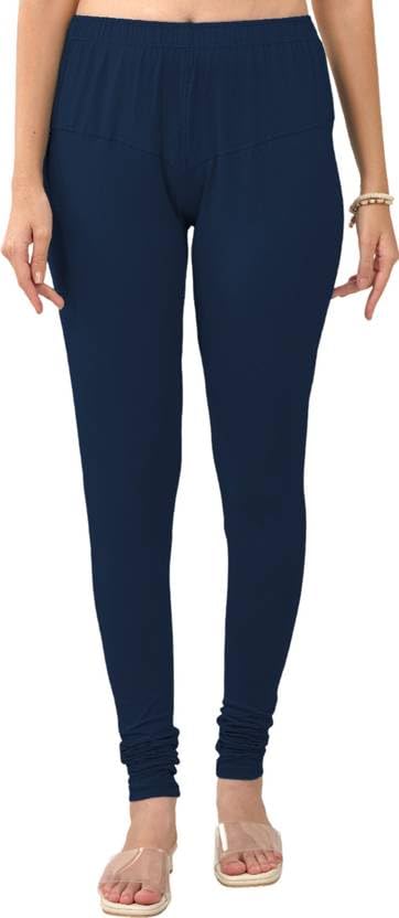 Navy Blue Leggings for Women, Cotton, Stretchable, High Rise, Standard Length, Solid Pattern-image-4