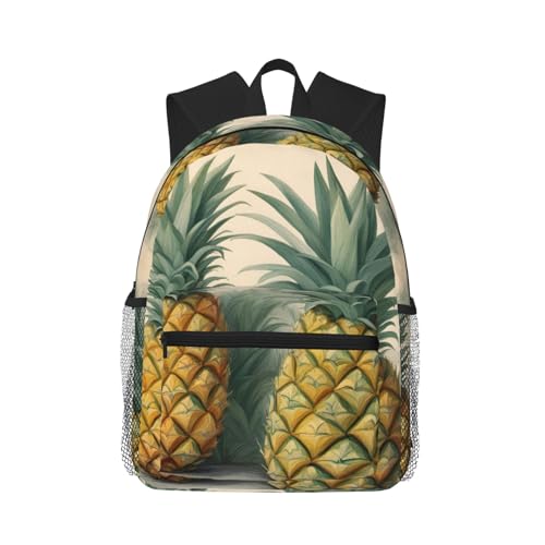 Sac à dos imprimé ananas polyvalent noir | Sac double épaule taille unique décontracté