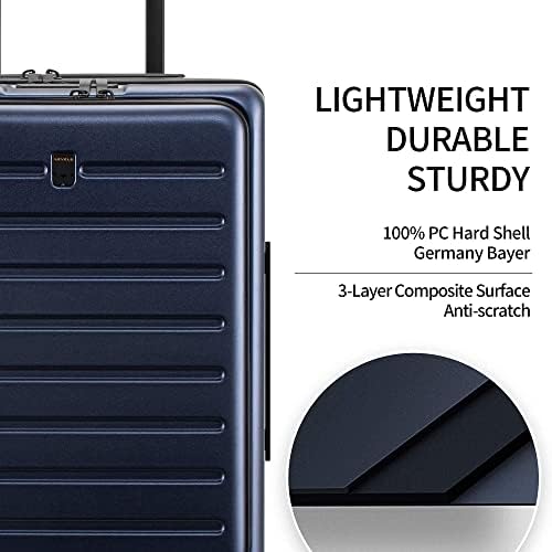 LEVEL8 Carrry on Luggage Lightweight 20 Inch, Hand Luggage with Front Zipper Pocke, PC Hardside Suitcase Spinner Silent & Manoeuvrable Wheels with Double TSA Locks(55CM, 35L,Blue)