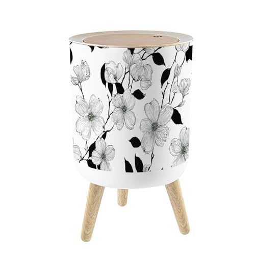 Caneca de basura pequeña con tapa y patas de madera 7L