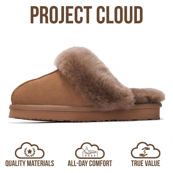 Project Cloud Genuine Leather Slippers for Women Footwear with Real Sheep Wool Lining Womens Clogs & Mule - Non-Slip Indoor/Outdoor Scuff Womens Slippers with Memory Foam Insole (Henka)