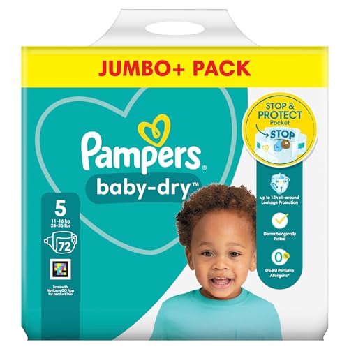 Pampers Baby Dry Size 5, Nappies 11 to 23kg, with Absorbing Channels