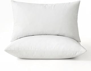 MIULEE 12x20 Pillow Inserts, Set of 2 Down Feather Throw Pillows for Couch Sofa Bed, Decorative Fluffy Throw Pillow Inserts Cotton Fabric,White