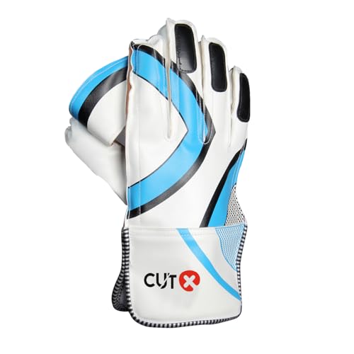 Image of CUT X Cricket Summer Leather Cricket Wicket Keeping Gloves Suitable for Professional Players (Blue)