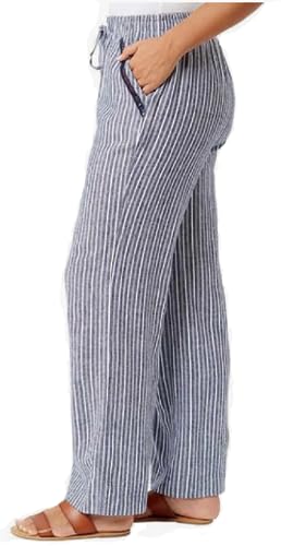 Briggs Women's Linen Blend Pant, Grey/White Stripe, Medium