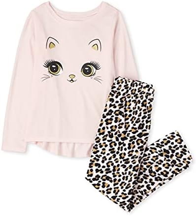 The Children’s Place Girls Long Sleeve Cat Leopard Pajamas
