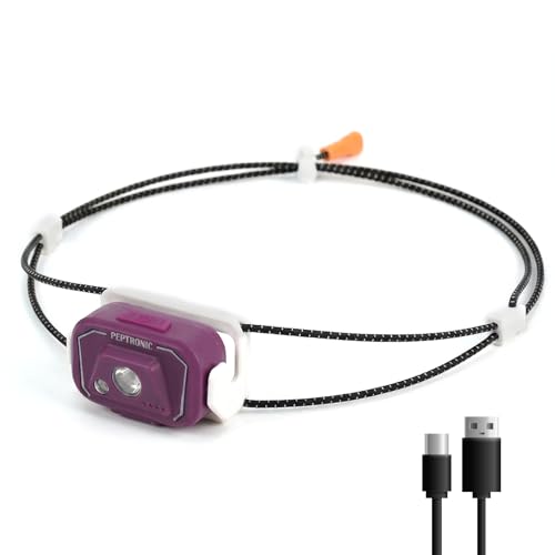 PEPTRONIC Running Headlamp, Ultra Lightweight 1.37oz Mini Head Lamp with Red & Green Light, Detachable with 360° Rotation, Stable-Fit Headlight for Urban Night Jogging, Dog Walking (Purple)