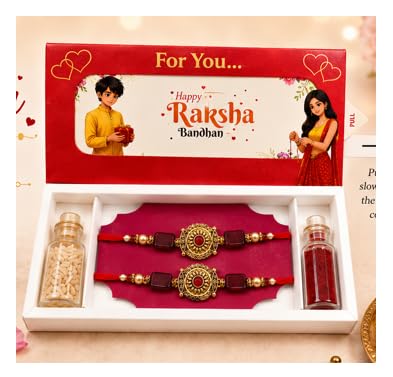 Rakhi for Brother, Set of 2 Decorative Rakhi with Roli and Chawal, Happy Raksha Bandhan Slider Gift Box, Bhai Bhabhi Bracelets, Creative Hamper box-image-15
