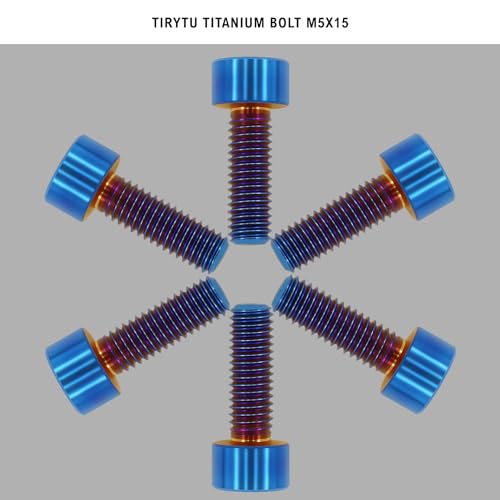 Image of Titanium Bolts M5x15, Burnt Blue, 6PC | Lightweight Hex Socket Screws, MTB /Road Bike /Motorcycle, Corrosion Resistant, Marine Grade Fasteners