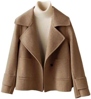 utcoco Womens Short Wool Pea Coat Notched Lapel Cropped Woolen Tr...