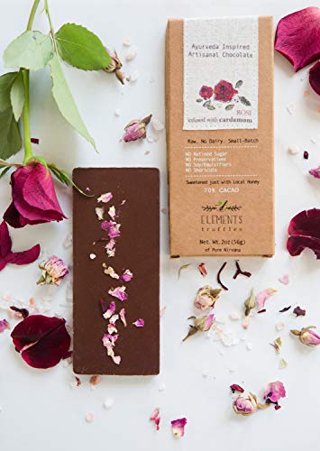 Elements Truffles Rose Bar W/ Cardamom - Heavy Metal Tested - Dairy Free Chocolate Bar - Paleo, Gluten Free, Non-Gmo, Raw & Organic Chocolate Bar - Ayurveda Inspired Healthy Chocolate Bar - 1 Pack #TOP4