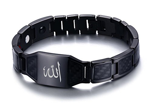 Stainless Steel Carbon Fibre 4 in 1 Magnetic Therapy Allah ID Link Bracelets