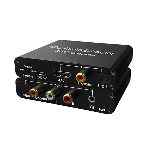 ArbaroClara HDMI ARC Audio Extractor, Optical to RCA DAC (Digital to Analog) Convertor, Toslink/SPDIF/Fiber/Coaxial to 3.5mm Headphone Jack Adapter, 192Khz SR, for PS4+/TV/AMP/Soundbar Output