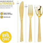 400PCS Pre Rolled Gold Plastic Silverware Sets - Heavy Duty Gold Cutlery - Include 100 Pack Wrapped Disposable Utensils with Napkins for Parties, Dinners & Weddings - Image 2