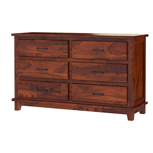 Image of Sheesham Wood Chest of Drawers 6 Drawers Wooden Dresser with Storage Organizer for Bedroom Living Room Home (Honey Finish)