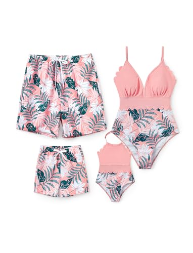 Image of PATPAT Mommy and Me Matching Swimsuit:One Piece V Neck Bathing Suits Leaves Printed Family Swimwear Matching Set