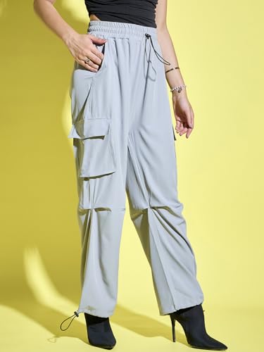 Image of Buynewtrend Women Loose Fit Parachute Trousers | High Waist Cargo Trouser Pant