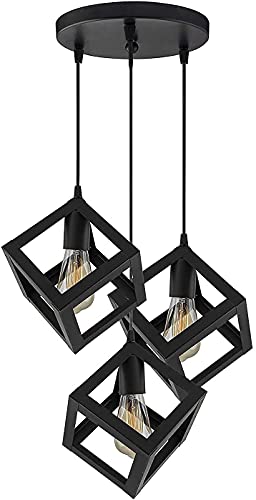 Image of Vintage Black Metallic Hanging Pendant Ceiling Lamp, for Bedroom, Living Room, Hotel, Cafe, Balcony Decor (Cube Hanging LAMP)