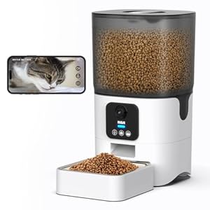 RCA Cat & Dog Pet Feeder with HD 1080p Camera, Real-Time Two-Way Audio, Monitoring, Motion Detection, Night Vision, Compatible with Google Assistant, Alexa – 6L Capacity, Dishwasher Safe Bowls