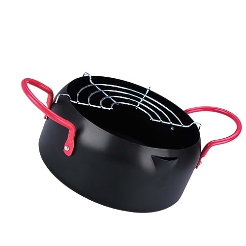 MUCKLILY Frying Pan Household Tempura Fryer for Induction Cooker Gas Stove Deep Frying Pot with Filter Rack Compact Design for Efficient Oil Use Black