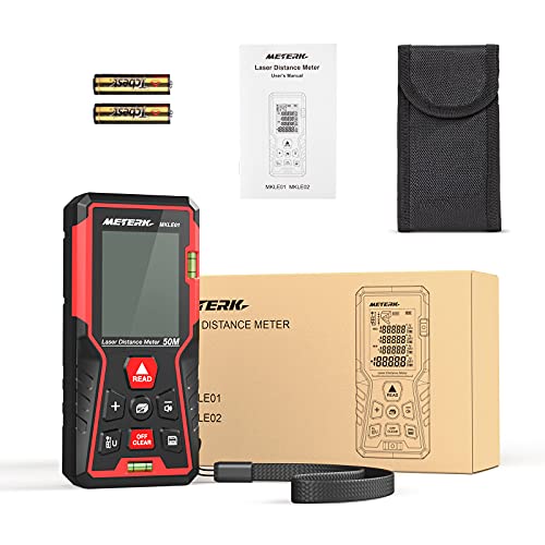 Meterk Laser Measure 165FT Laser Measurement Tool, M/in/Ft Mute Laser Distance Meter with 2 Bubble Levels Backlit LCD - Pythagorean Mode Measure Distance Area and Volume - 30 Groups Data Memory
