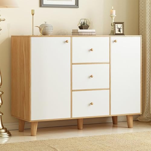 KINTOP Mueble para Cocina con Tres cajones, Gabinete para Cocina con Dos Puertas, Estilo Minimalista, Armario para Tostadora, cafetera, microondas, Adecuado Sala de Estar, Oficina