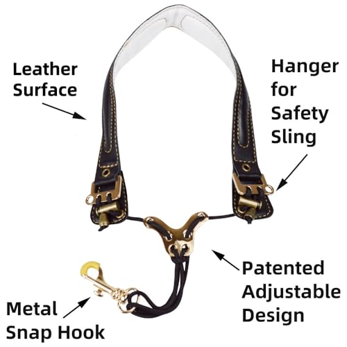 adorence leather saxophone neck strap - ergonomic breathable metal swivel snap hook sax neck strap for alto tenor -black