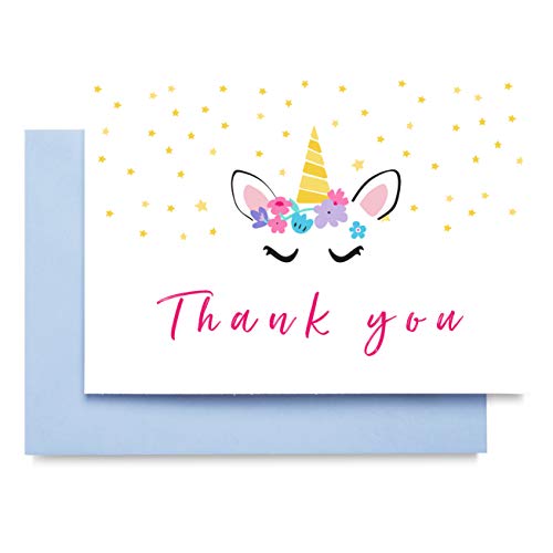 TBS Unicorn Thank you cards - Postcard Style - Includes Envelopes (Pack of 10)