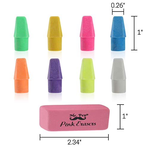 Mr. Pen Pencil Erasers Set, 6pc Pink Erasers and 60pc Pencil Top