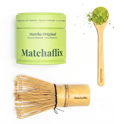 Matchaflix | Pack Experiencia Iniciación | Te Verde en Polvo | Pack de Té Matcha Premium 30 g., Chasen y Cuchara Bambú | Regalos Matcha